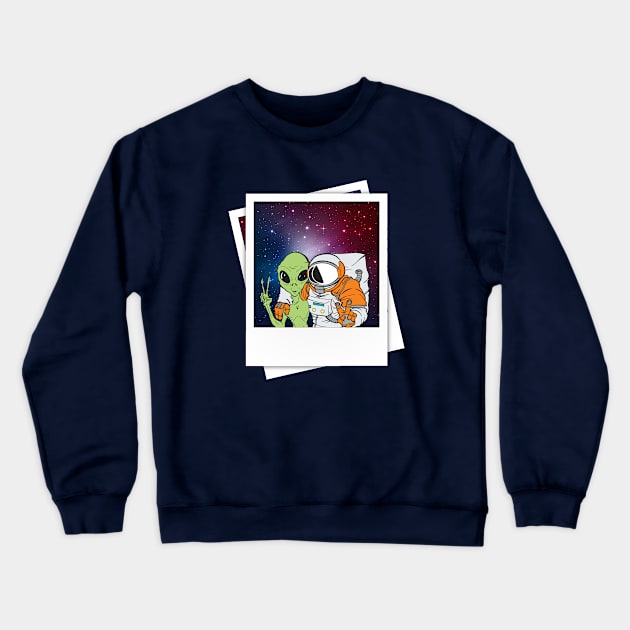 Space Selfie Alien and Astronaut Crewneck Sweatshirt by meowstudio